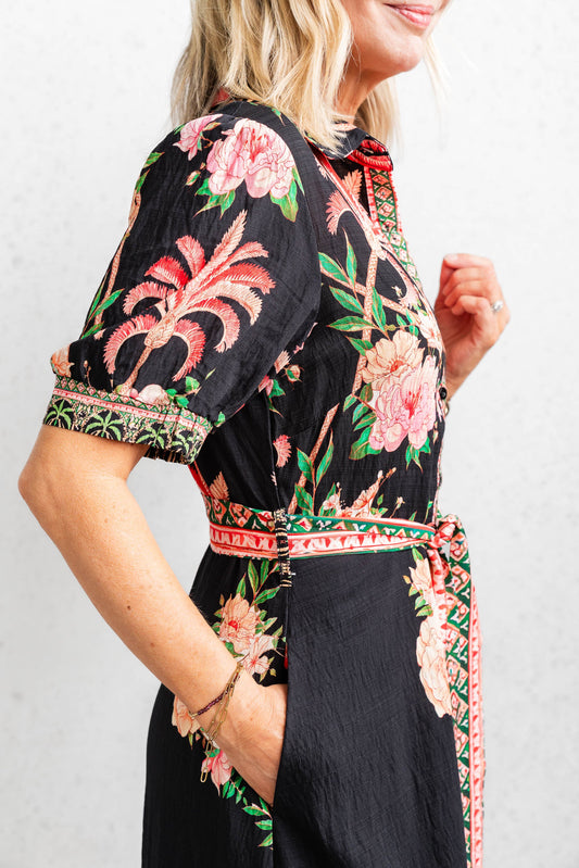 Vestido midi The Palms - Negro