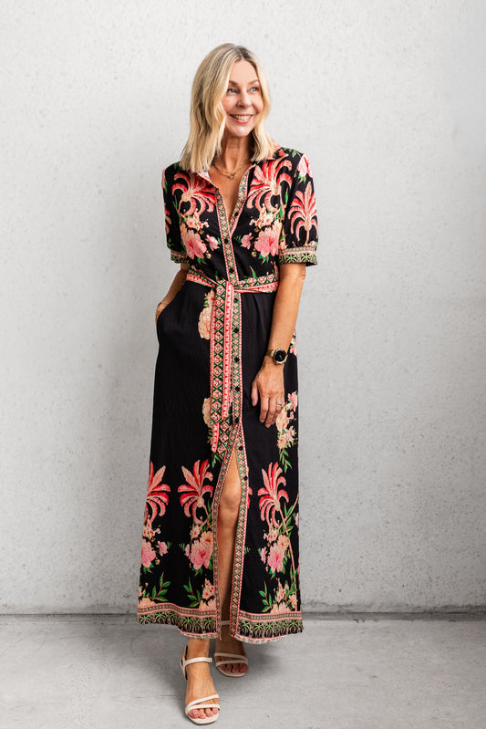 Vestido midi The Palms - Negro