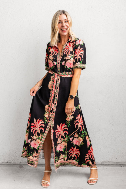 Vestido midi The Palms - Negro